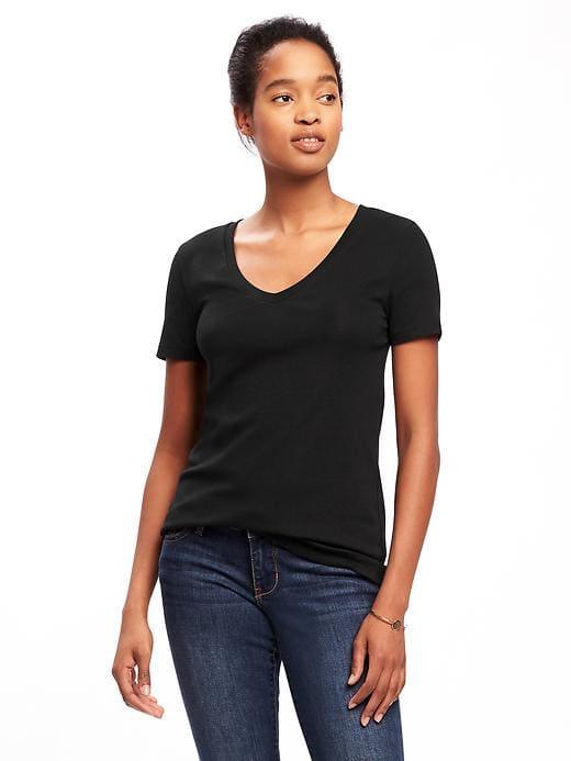 Old Navy Womens Slim-fit V-neck Tee For Women Black Size M