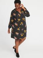 Old Navy Womens Printed Tie-neck Plus-size Shift Dress Black Floral Size 2x