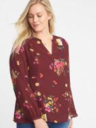 Old Navy Womens Floral-print Georgette Plus-size Swing Top Burgundy Floral Size 1x