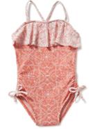 Old Navy Ruffled Floral Print Swimsuit - Coral Print