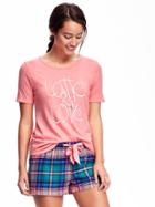 Old Navy Relaxed Graphic Crew Neck Tee For Women - Pink Taffy