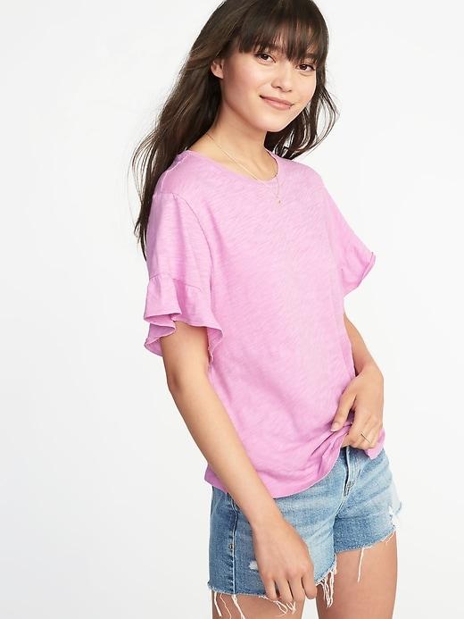 Old Navy Womens Ruffle-sleeve Slub-knit Top For Women Raspberry Blush Size M