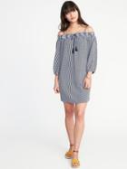 Old Navy Womens Off-the-shoulder Shift Dress For Women Blue Gingham Size S