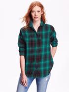 Old Navy Womens Plaid Flannel Shirt Size L Tall - Dark Green