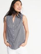 Old Navy Womens Sleeveless Ruffle-trim Gingham Top For Women Blue Gingham Size Xl