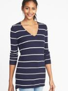 Old Navy Womens Textured V-neck Tunic Sweater For Women Navy Stripe Size L