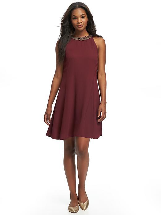 Old Navy Embroidered High Neck Swing Dress For Women - Raisin For Living