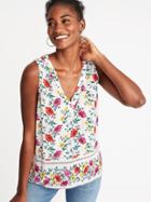 Old Navy Womens Relaxed V-neck Crepe Top For Women White Floral Size M