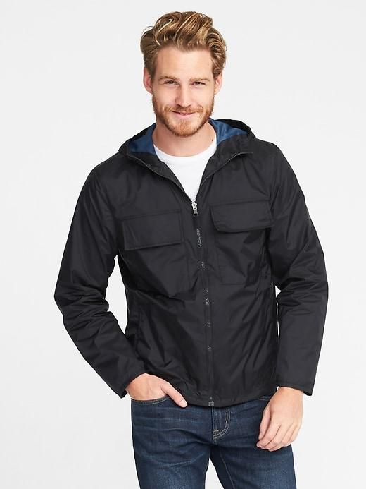 Old Navy Mens Water-resistant Hooded Nylon Anorak For Men Black Size M