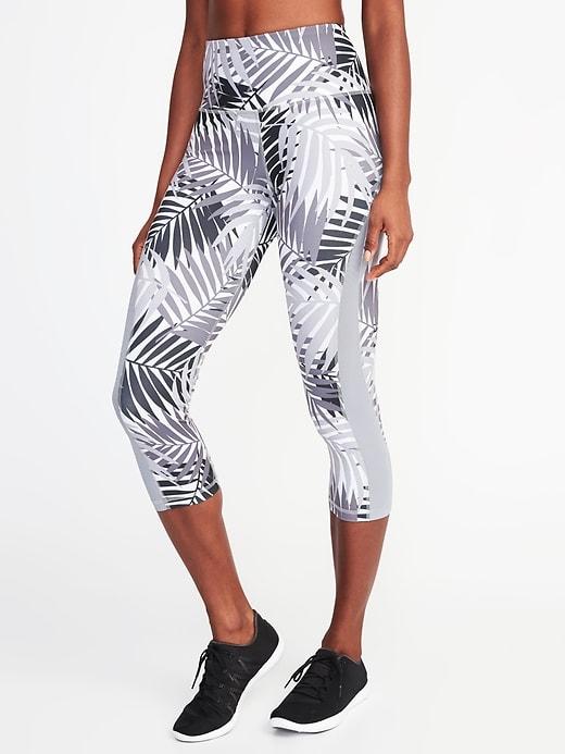 Old Navy Womens High-rise Side-mesh Compression Crops For Women White Palm Tree Size L