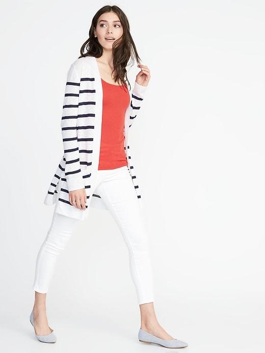 Old Navy Womens Open-front Long-line Sweater For Women White & Blue Stripe Size Xs