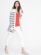 Old Navy Womens Open-front Long-line Sweater For Women White & Blue Stripe Size Xs