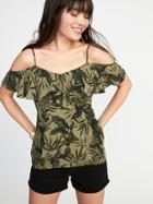 Old Navy Womens Relaxed Off-the-shoulder Swing Top For Women Olive Camo Size L