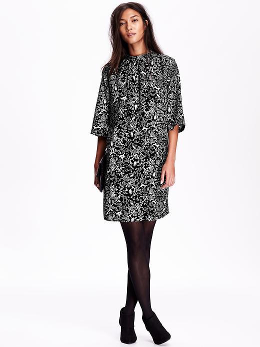 Old Navy Womens Multi Print Shift Dress Size L Tall - Black Print