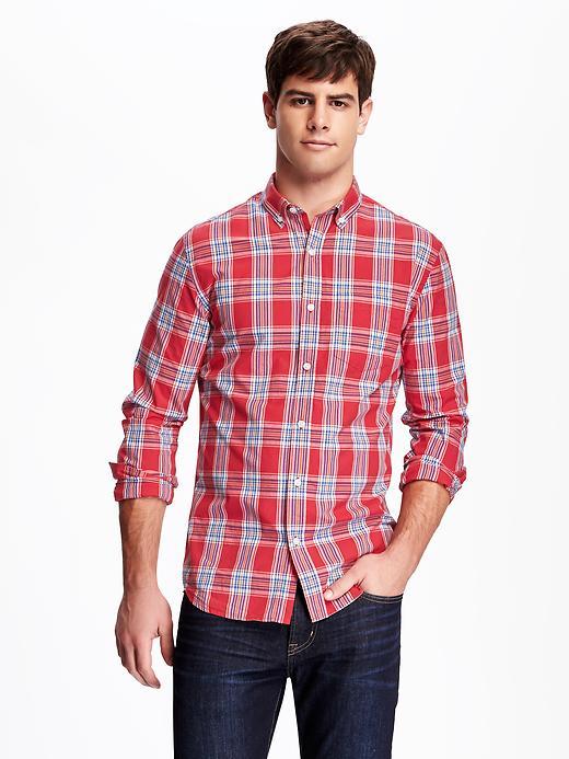Old Navy Slim Fit Plaid Shirt For Men - Royal Garnet