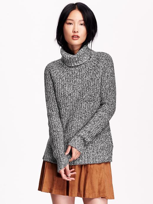 Old Navy Womens Hi Lo Turtleneck Sweater Size L Tall - Black Marl