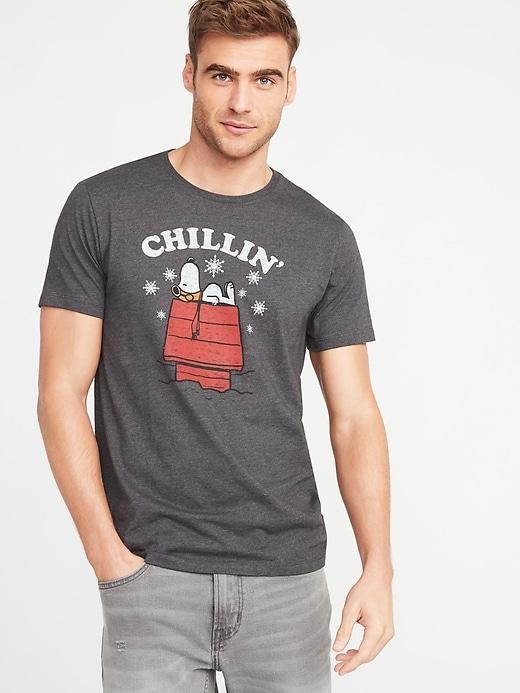 Old Navy Mens Peanuts Snoopy Chillin'; Tee For Men Dark Charcoal Gray Size Xs