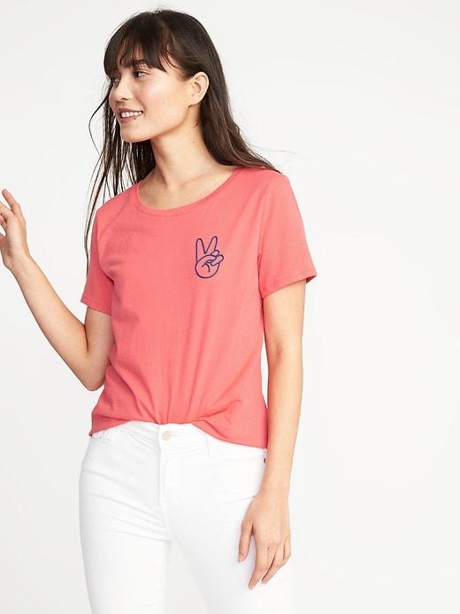 Old Navy Womens Everywear Graphic Curved-hem Tee For Women Peace Hand Sign Size Xs