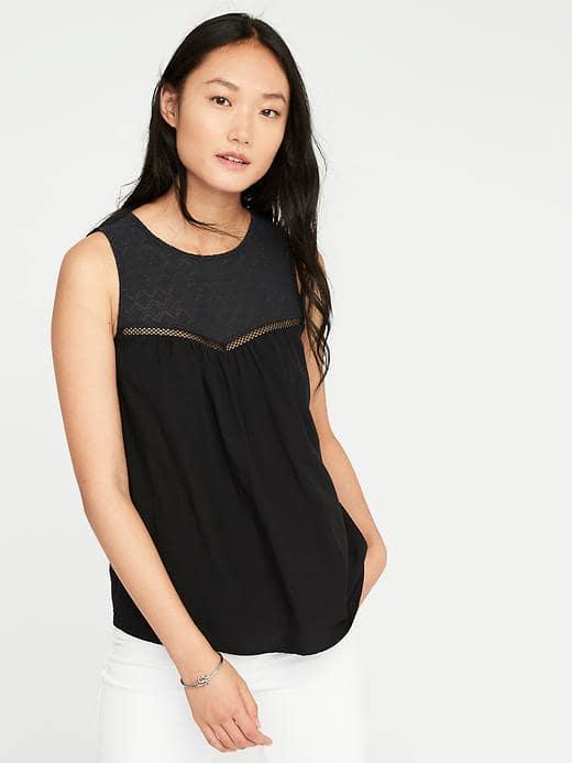 Old Navy Sleeveless Lace Yoke Top For Women - Blackjack