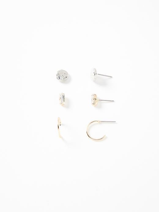 Old Navy Hoop Stud Earring 3 Pack For Women - Silver