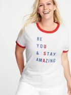 Old Navy Womens Slim-fit Graphic Plus-size Ringer Tee Be You & Stay Amazing Size 3x