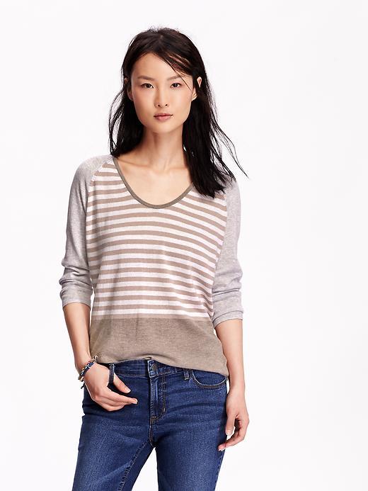 Old Navy Womens 3/4 Sleeved Color Block Sweaters Size L Tall - Warm Stripe