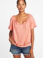 Old Navy Womens Relaxed Tassel-tie Peasant Top For Women Peach Grove Size L