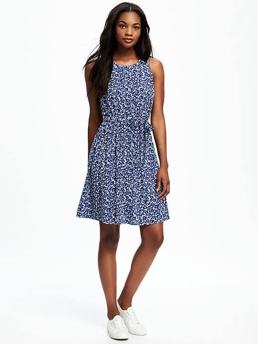 Old Navy Midi Tie Waist Swing Dress For Women - Blue Ditsy Floral