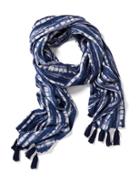 Old Navy Jacquard Patterned Tassel Scarf For Women - Blue/white