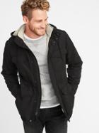 Old Navy Mens Water-resistant Sherpa-lined Hooded Field Jacket For Men Black Size Xl