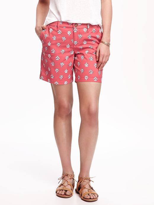 Old Navy Printed Everyday Twill Shorts For Women 7 - Gooseberry Red