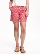 Old Navy Printed Everyday Twill Shorts For Women 7 - Gooseberry Red