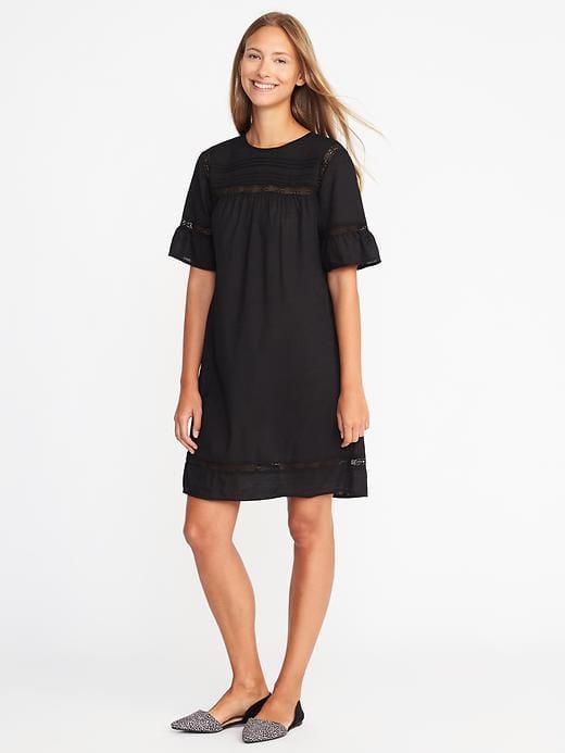 Old Navy Slub Weave Lace Trim Shift Dress For Women - Blackjack