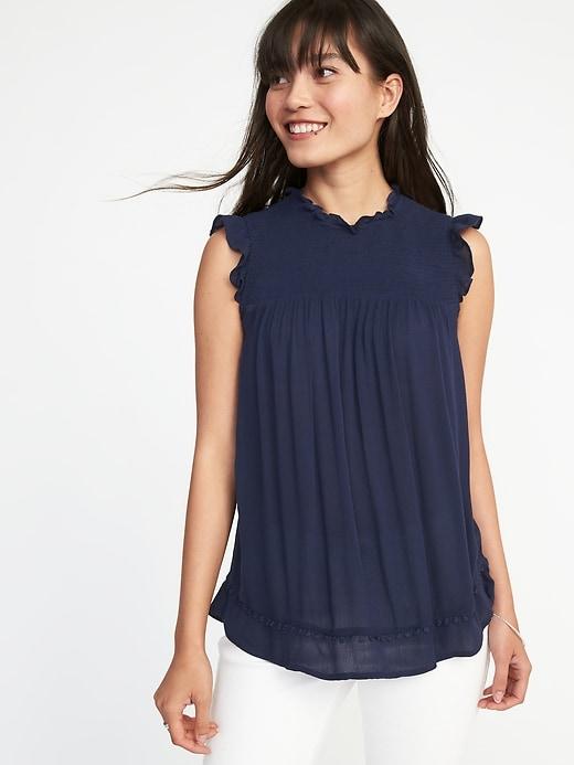 Old Navy Womens Sleeveless Pom-pom Trim Swing Top For Women Lost At Sea Navy Size L