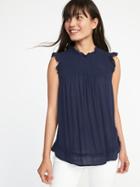 Old Navy Womens Sleeveless Pom-pom Trim Swing Top For Women Lost At Sea Navy Size L