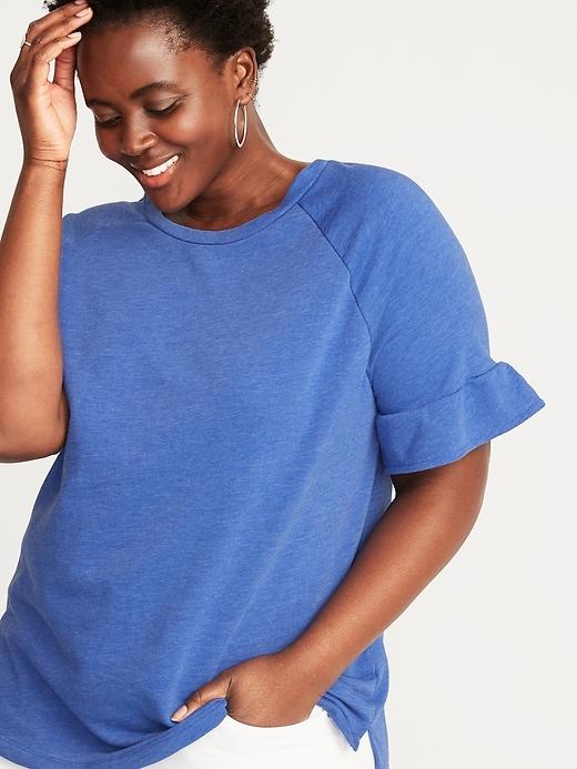 French Terry Ruffle-sleeve Plus-size Sweatshirt