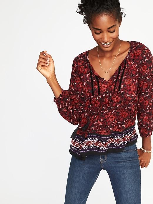 Old Navy Womens Lightweight Boho Swing Top For Women Red Print Size S