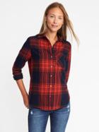 Old Navy Womens Classic Flannel Shirt For Women Navy/red Size Xl