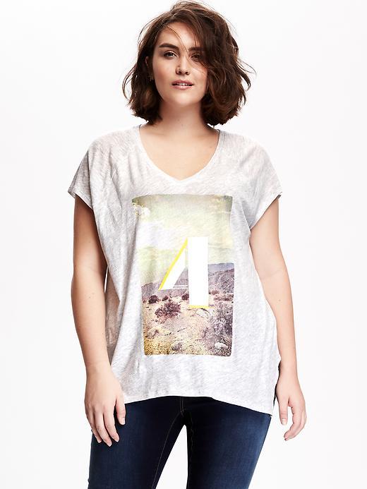 Old Navy Graphic V Neck Tee - Heather Pale Gray