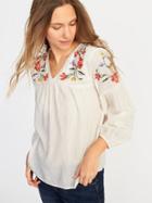 Old Navy Womens Relaxed Floral-embroidered Blouse For Women Creme De La Creme Size Xxl