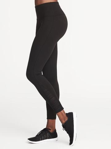 Old Navy Womens High-rise 7/8-length Gathered-mesh Compression Leggings For Women Black Size S
