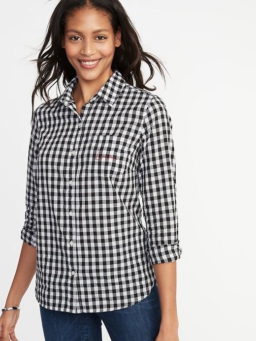 Old Navy Womens Relaxed Printed Classic Shirt For Women Black/white Gingham Size Xs