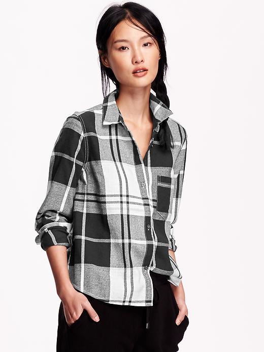Old Navy Shrunken Plaid Shirt - Black/white Plaid