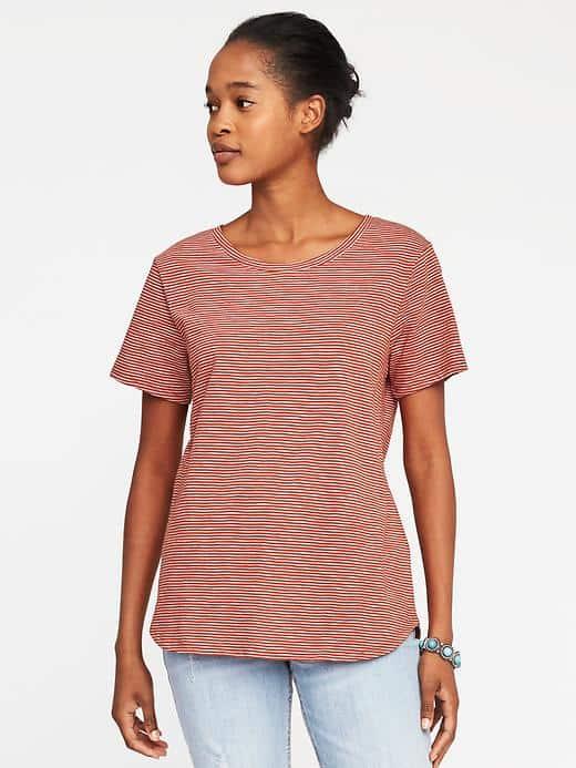 Old Navy Everywear Curved Hem Tee For Women - Pink Neutral Stripe