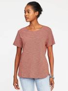 Old Navy Everywear Curved Hem Tee For Women - Pink Neutral Stripe