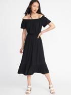 Old Navy Womens Off-the-shoulder Waist-defined Midi Dress For Women Black Size M