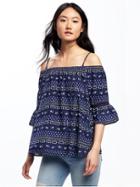 Old Navy Patterned Off The Shoulder Swing Top For Women - Black Print