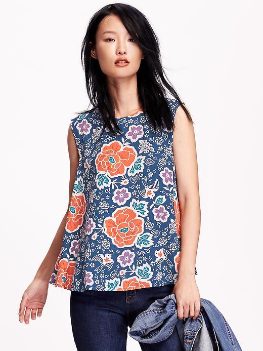 Old Navy Womens Printed Trapeze Tank Size L - Blue Multi Floral