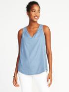 Old Navy Womens Relaxed Cutout-back V-neck Top For Women Smith Wash Size Xl