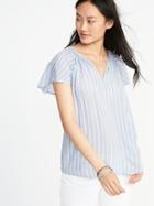 Old Navy Womens Lightweight Flutter-sleeve Top For Women Blue Stripe Size M